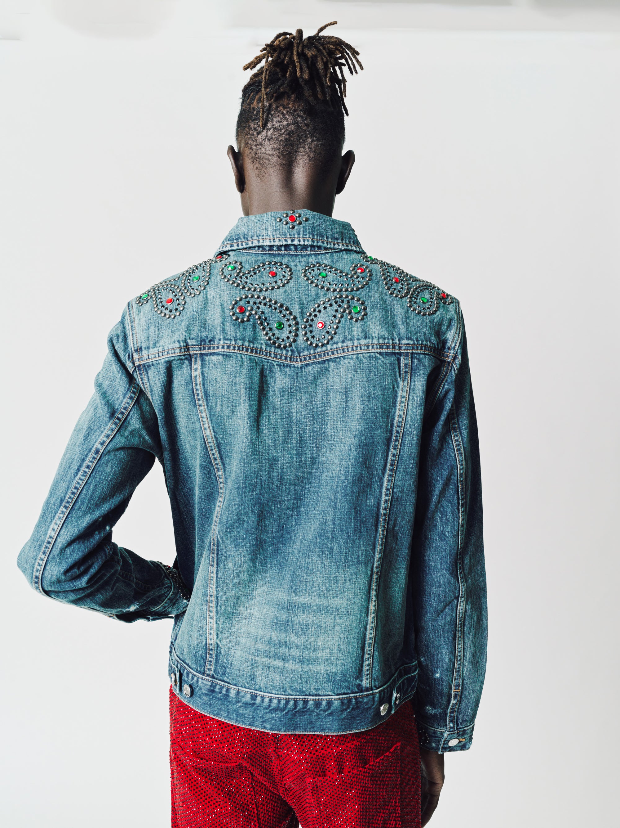 Johnny-Embellished Crispy Rigid Denim Trucker Jacket