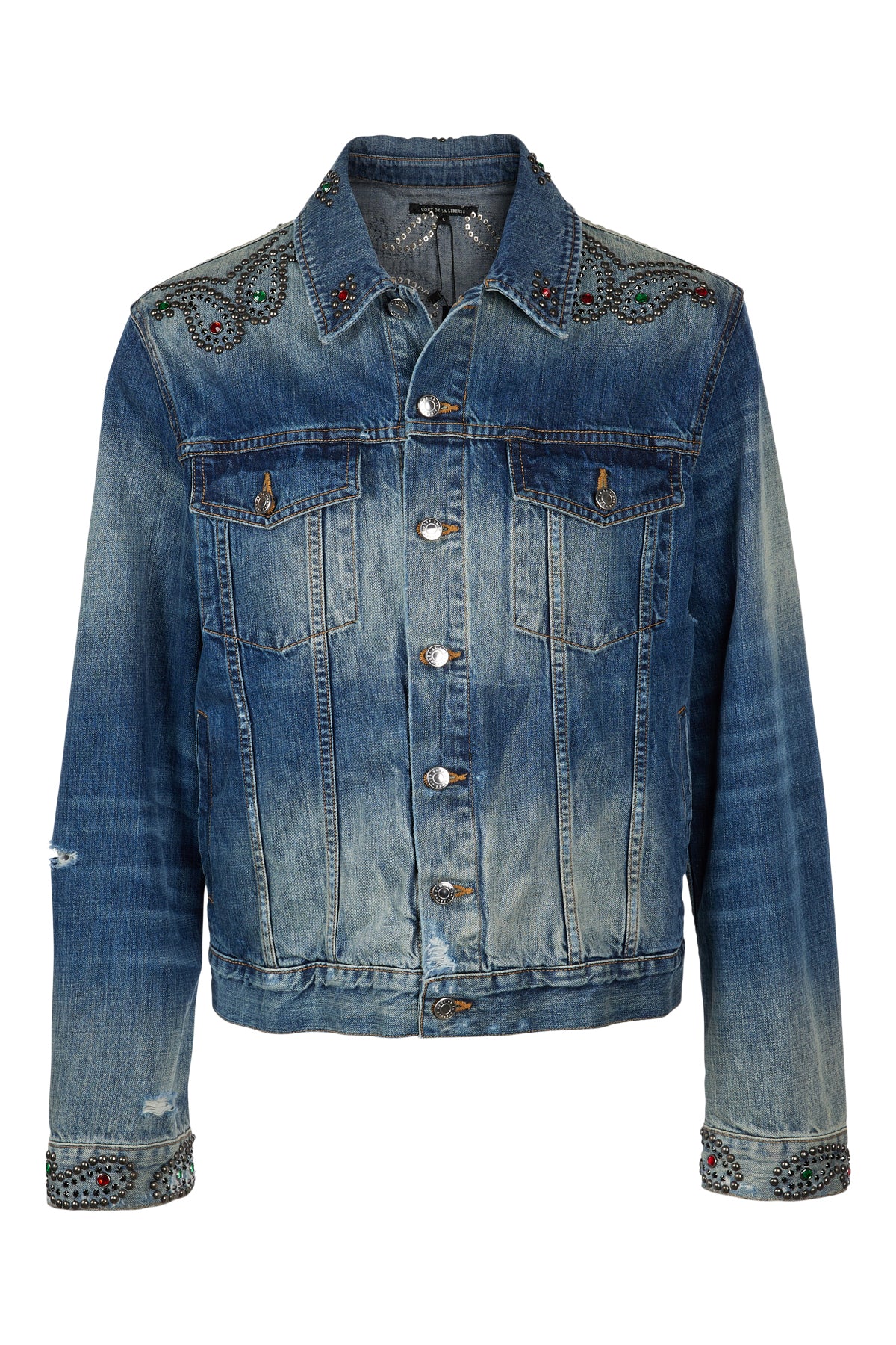 Johnny-Embellished Crispy Rigid Denim Trucker Jacket