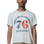 SAMMY CDLL 76 Embellished S/S T-Shirt in Vintage Cream, front view with navy and red studded 76 graphic