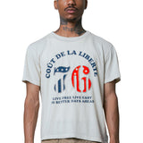 SAMMY CDLL 76 Embellished S/S T-Shirt in Vintage Cream, front view with navy and red studded 76 graphic