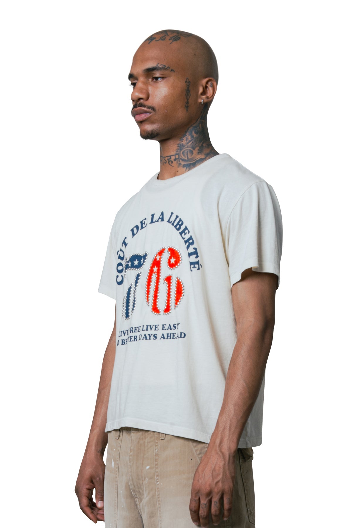 SAMMY CDLL 76 Embellished S/S T-Shirt in Vintage Cream, side view