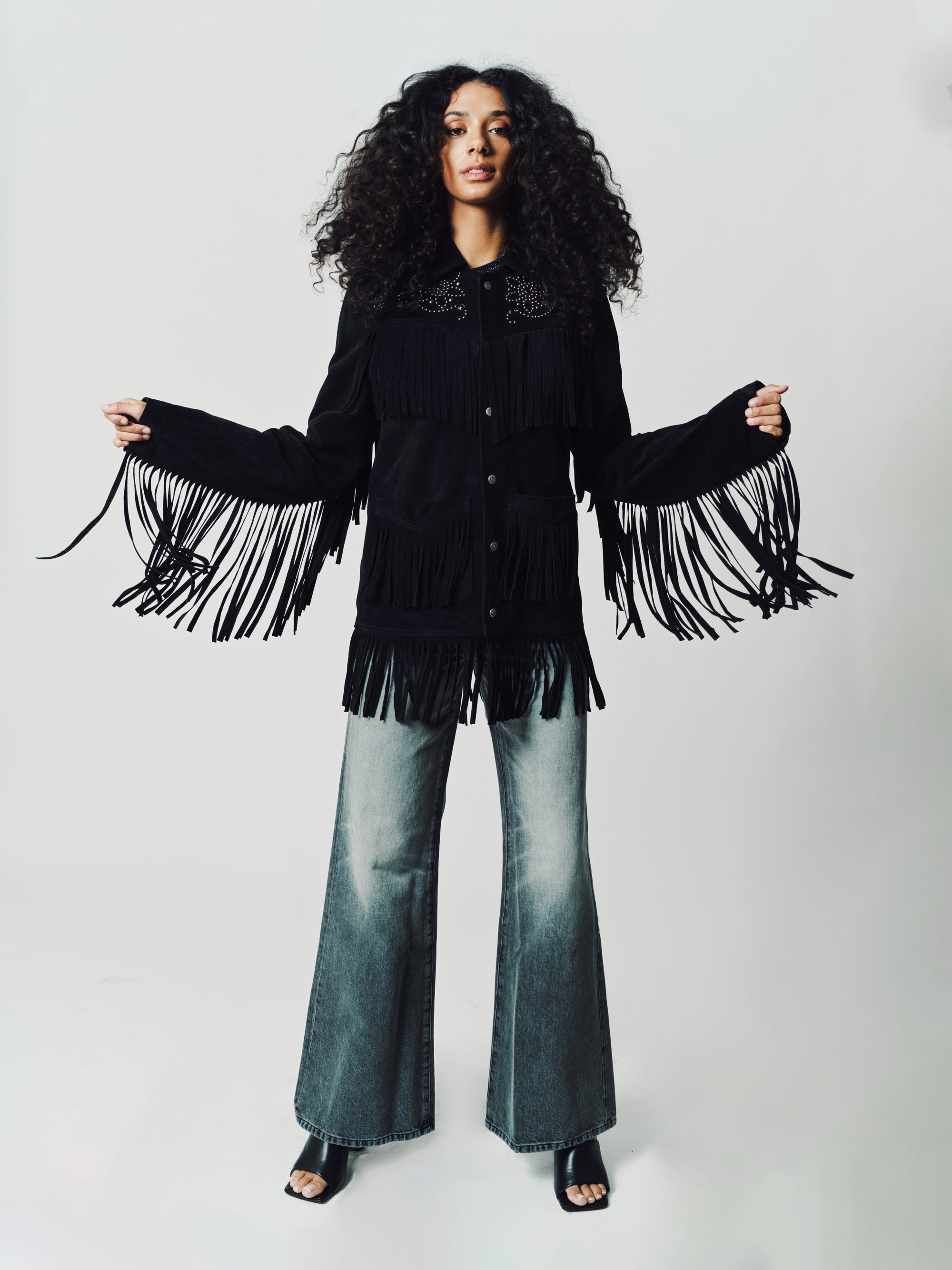 Jesse-Embellished Suede Fringe Western Jacket