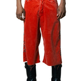VICTOR STR CORD FLOWERED EMB CUT OFF SHORT WIDE LEG