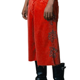VICTOR STR CORD FLOWERED EMB CUT OFF SHORT WIDE LEG