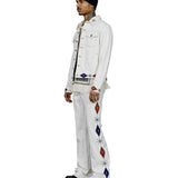 Johnny Ecru Twill Embellished Trucker Jacket