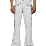 Jimmy Embellished Ecru Twill Flare Pants