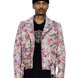 Hudson Hair On Floral Leather Moto Jacket