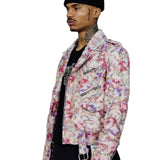 Hudson Hair On Floral Leather Moto Jacket