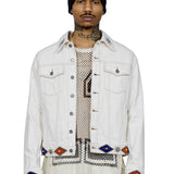 Johnny Ecru Twill Embellished Trucker Jacket