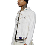Johnny Ecru Twill Embellished Trucker Jacket
