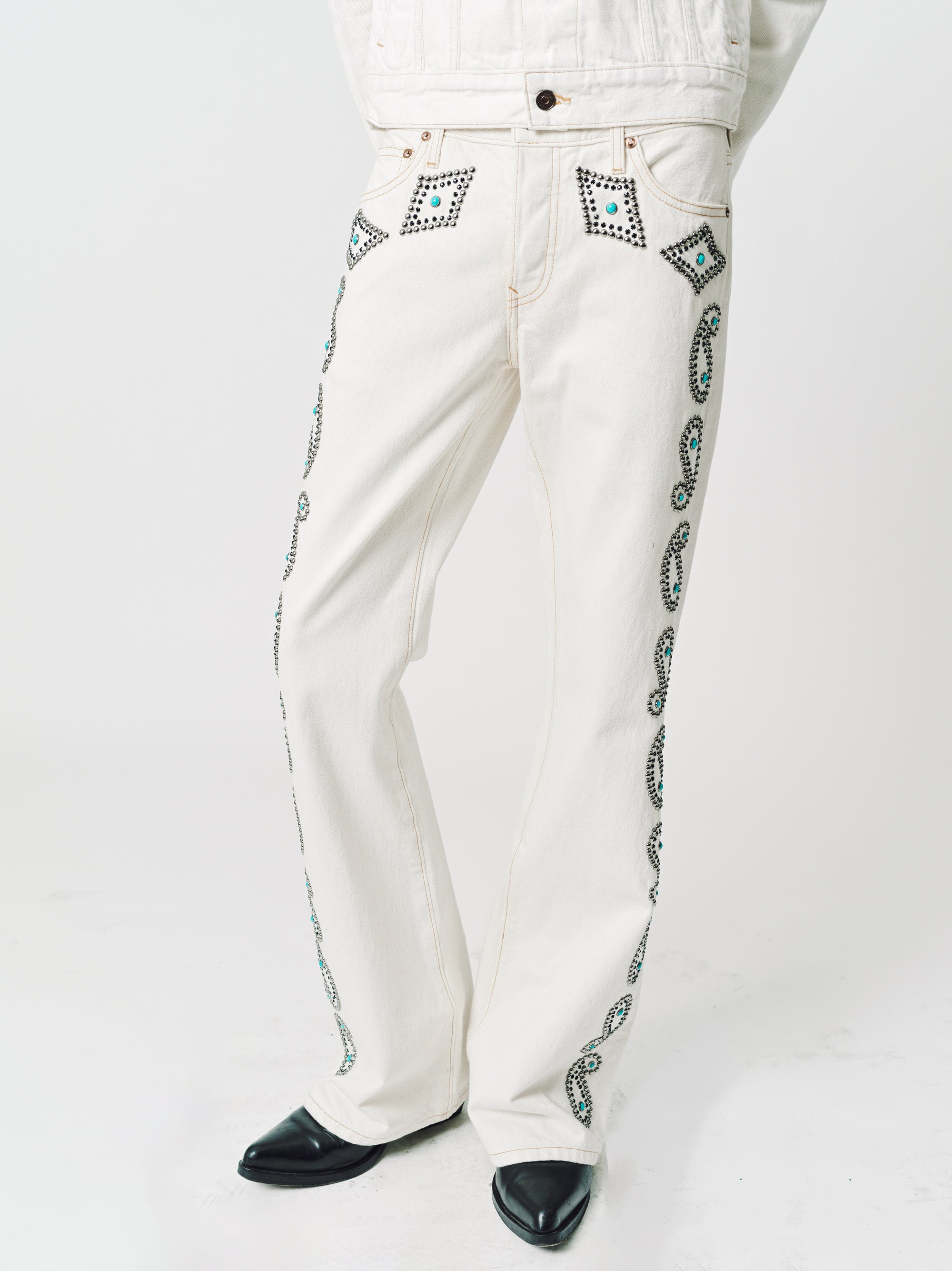 Jimmy Flare Pants-Paisley Stud & Stone-Ecru Twill