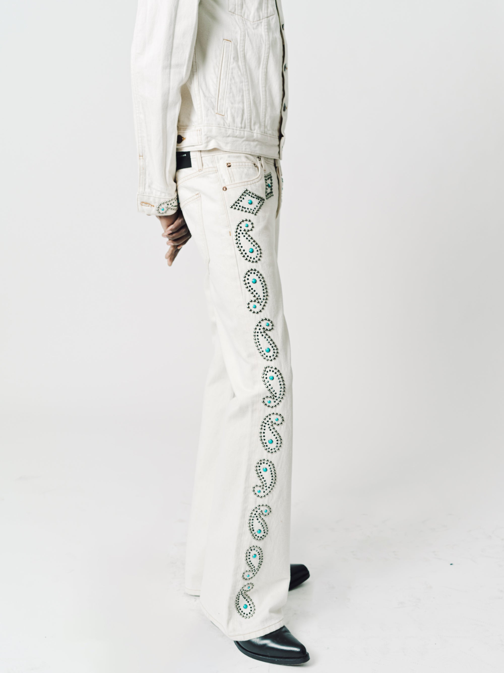 Jimmy Flare Pants-Paisley Stud & Stone-Ecru Twill