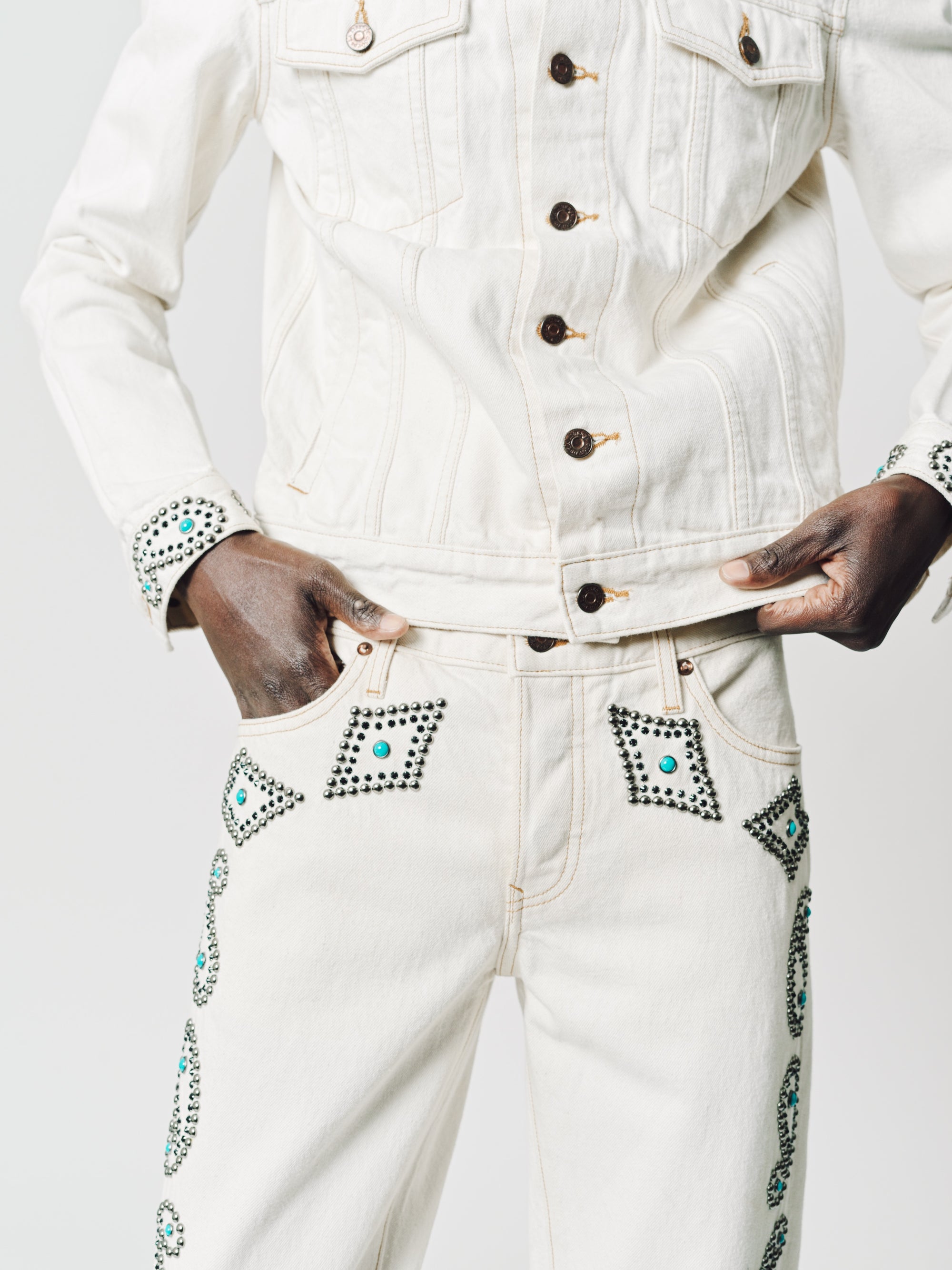 Jimmy Flare Pants-Paisley Stud & Stone-Ecru Twill