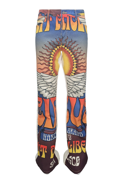 Jimmy/Wings Print Canvas Flare Pants