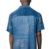 ROBBIE WASHED LINEN EMB BOWLING SHIRT