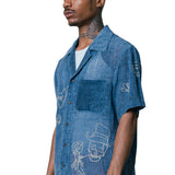 ROBBIE WASHED LINEN EMB BOWLING SHIRT