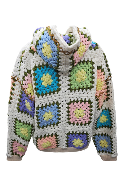 LYDIA ONE OF A KIND SQUARE-FLOWER CROCHET HOODIE