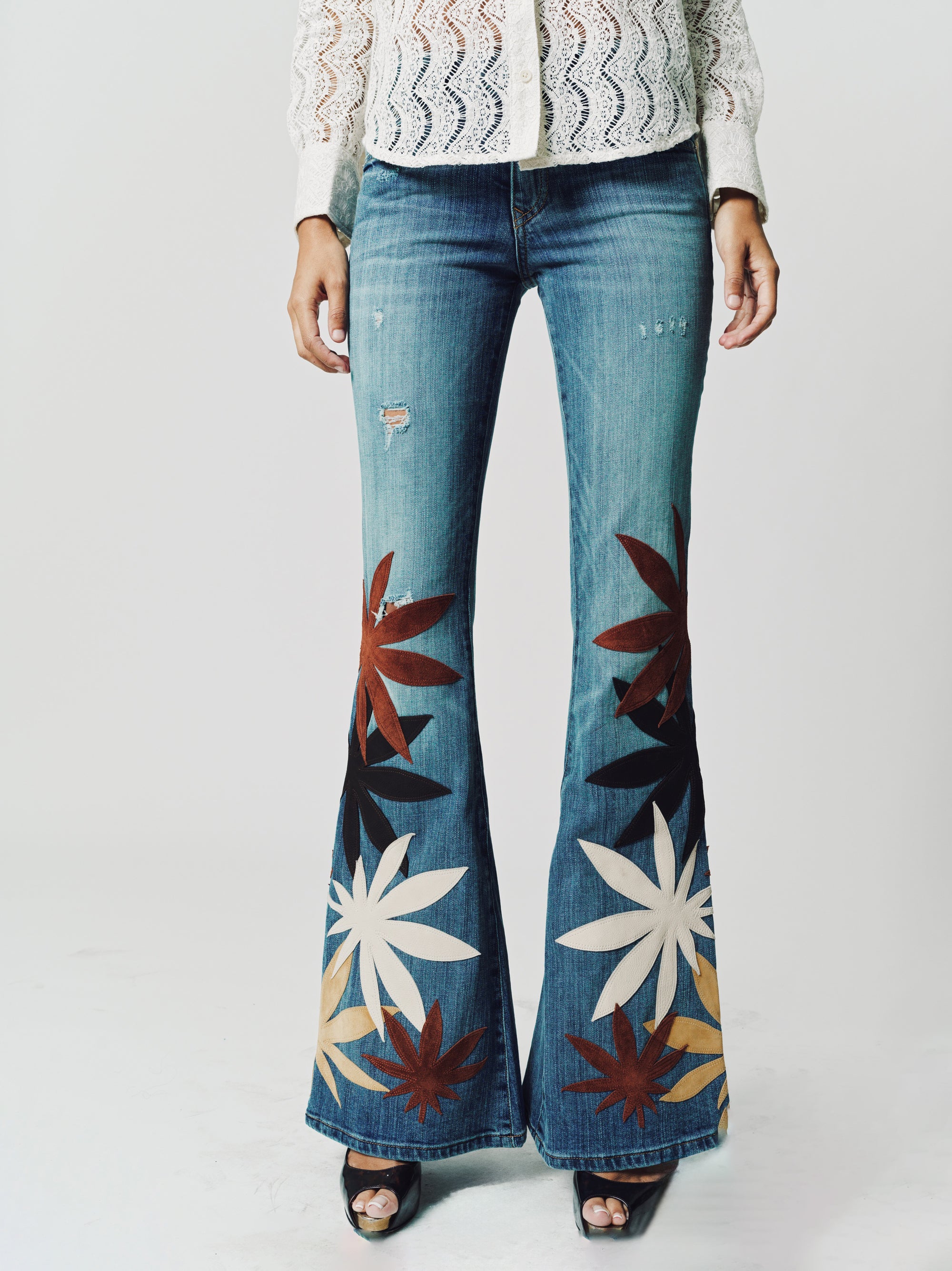 Britney/Embellish Stretch Denim Mid Rise Flare