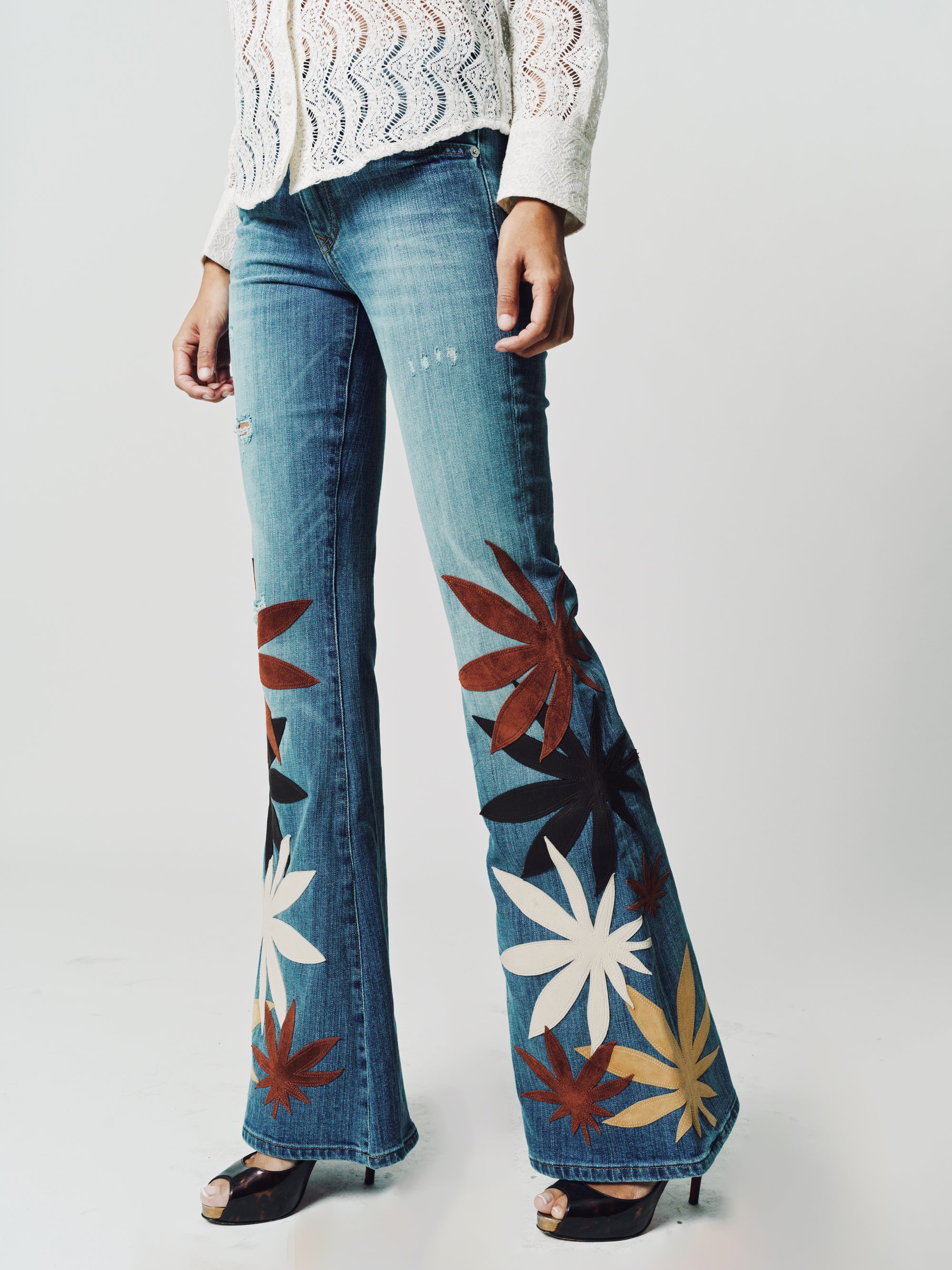 Britney/Embellish Stretch Denim Mid Rise Flare