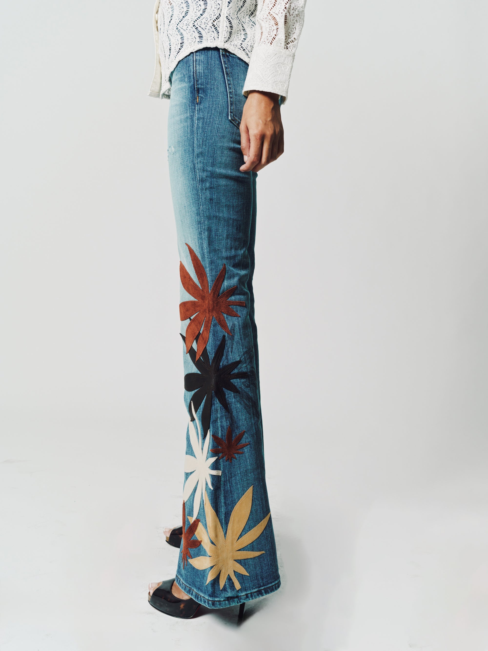 Britney/Embellish Stretch Denim Mid Rise Flare