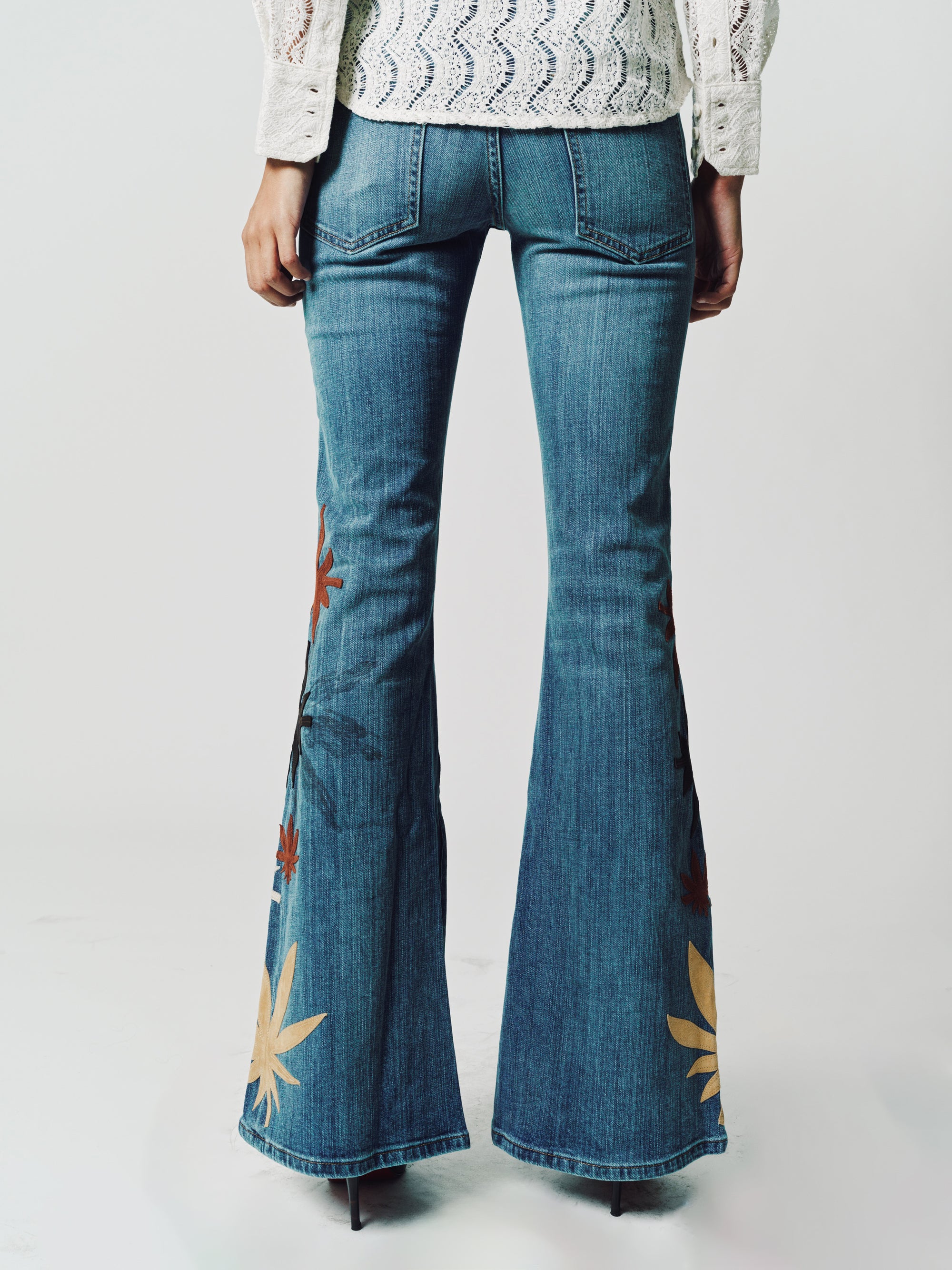 Britney/Embellish Stretch Denim Mid Rise Flare