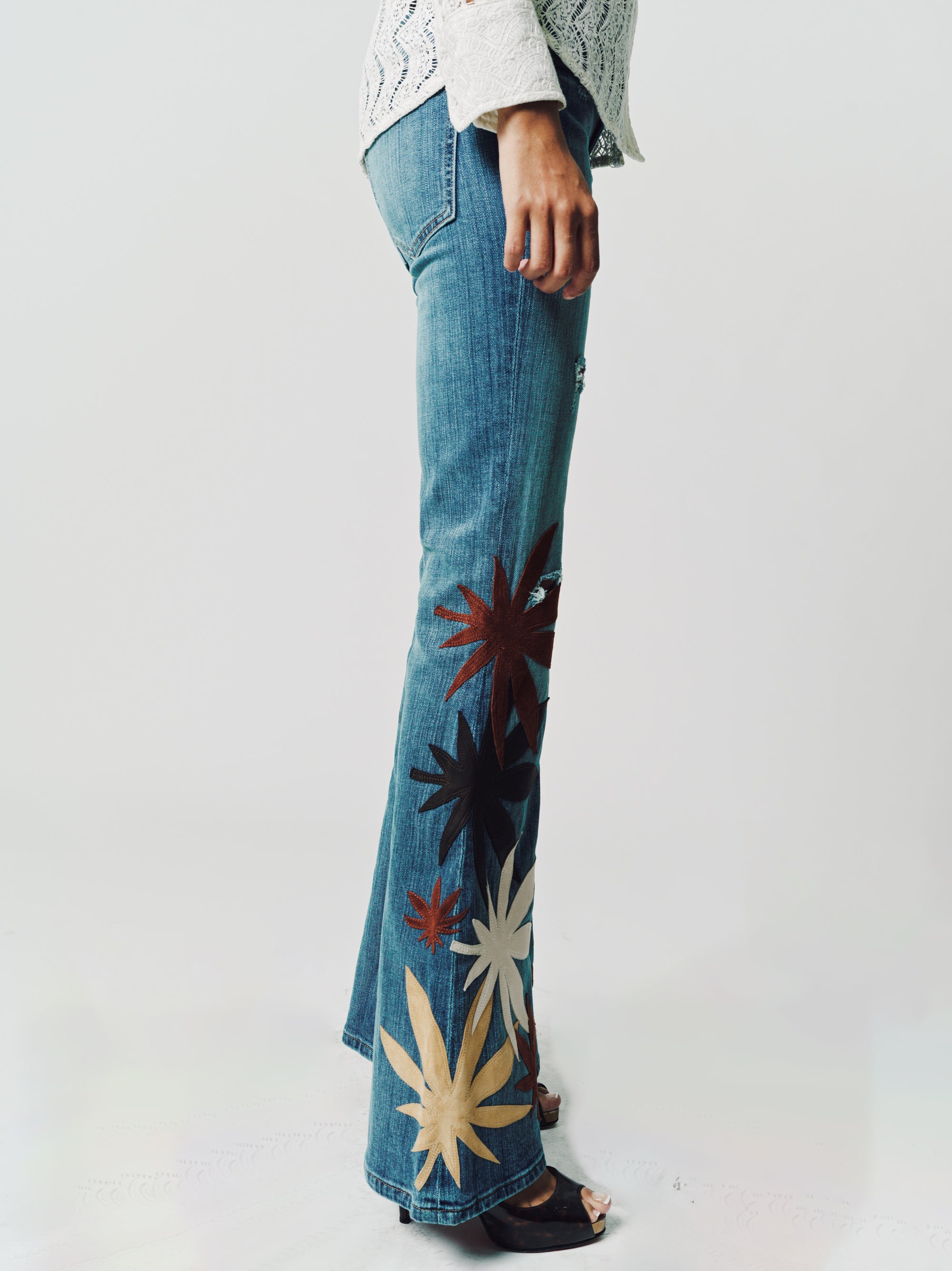 Britney/Embellish Stretch Denim Mid Rise Flare