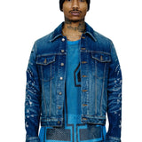 JOHNNY MOSAIC EMBELLISHED SIOUX DENIM TRUCKER JACKET