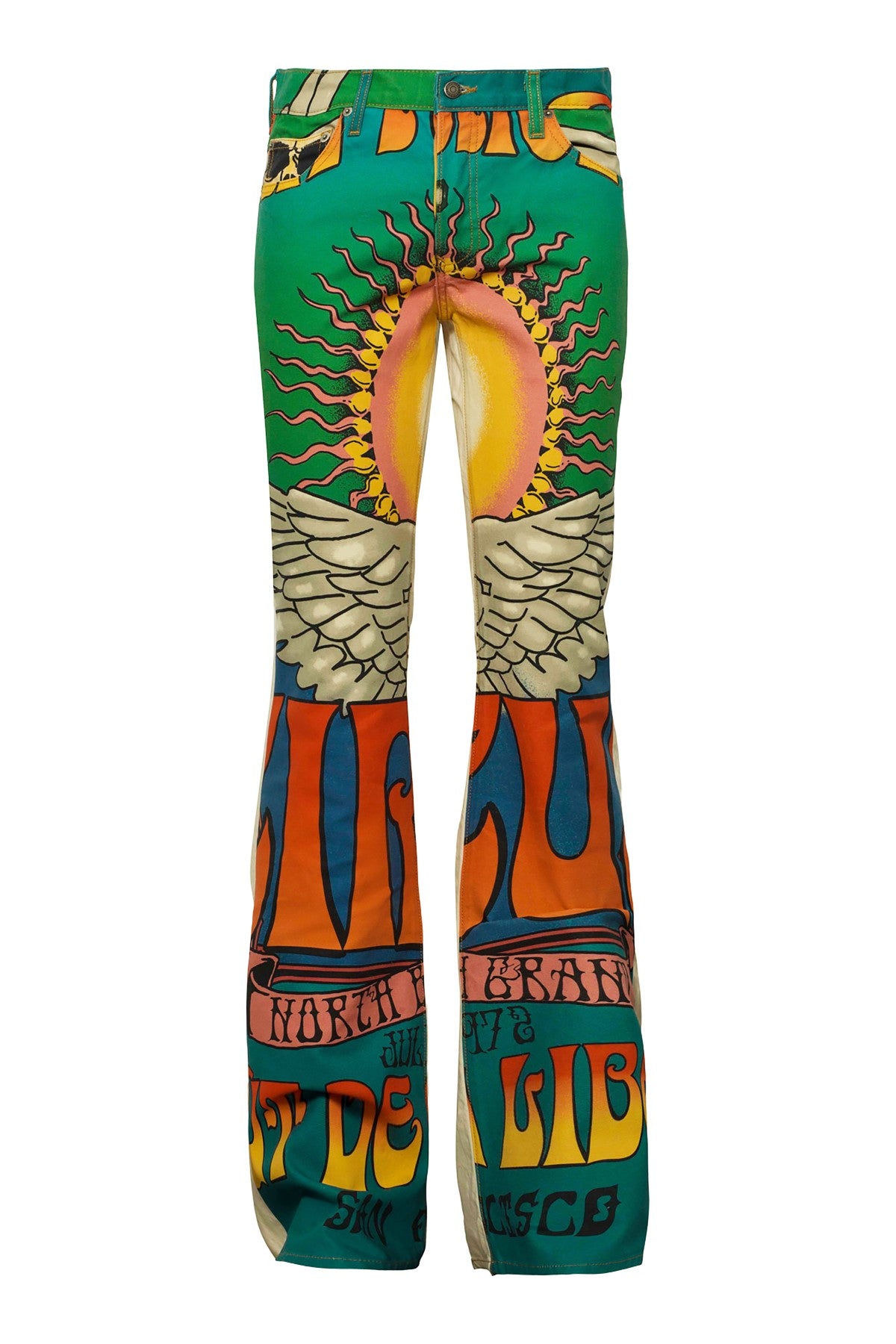 Jimmy/Wings Print Canvas Flare Pants
