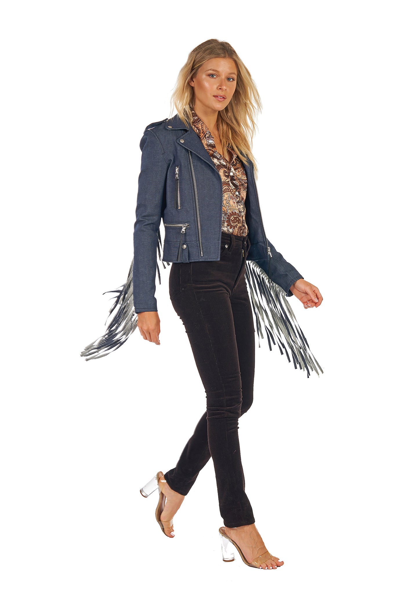 Stella/Denim Fringe Moto Jacket