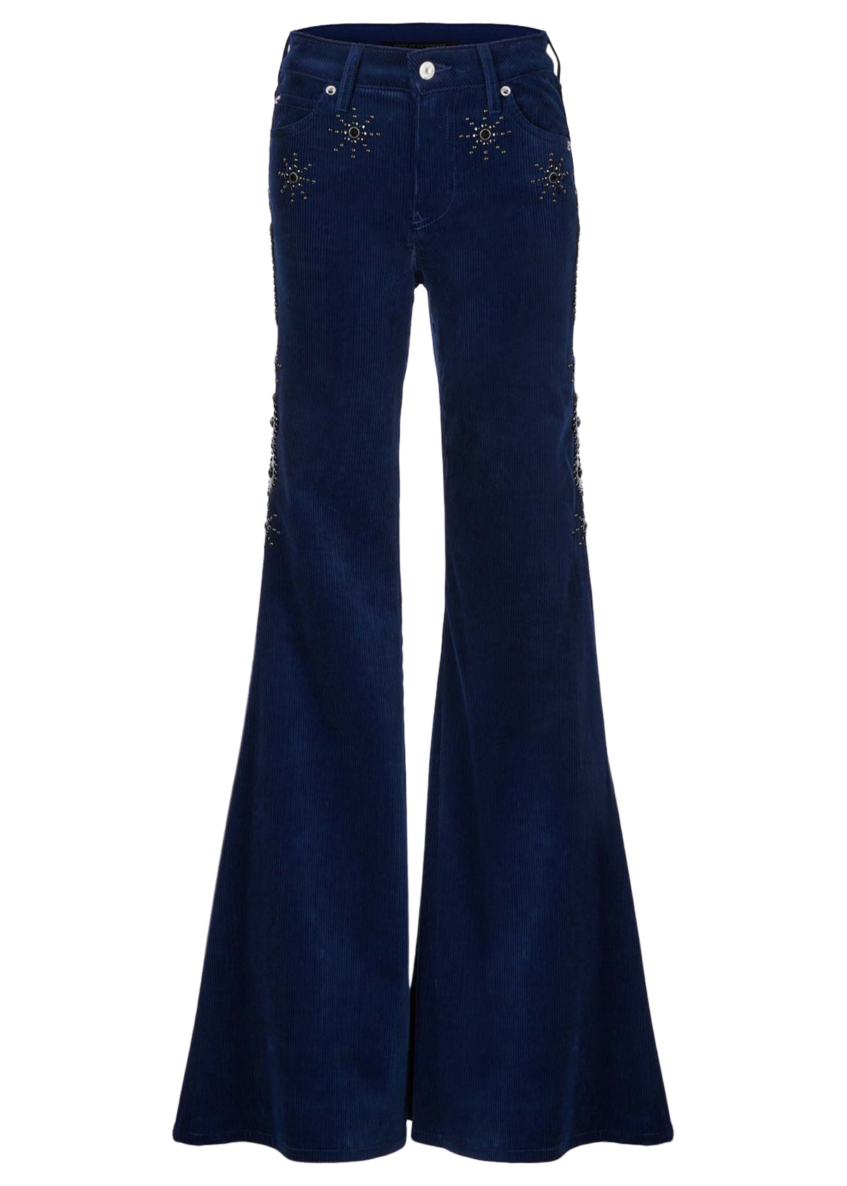 Natalia/Embellished Stretch Cord Mid Rise Flare