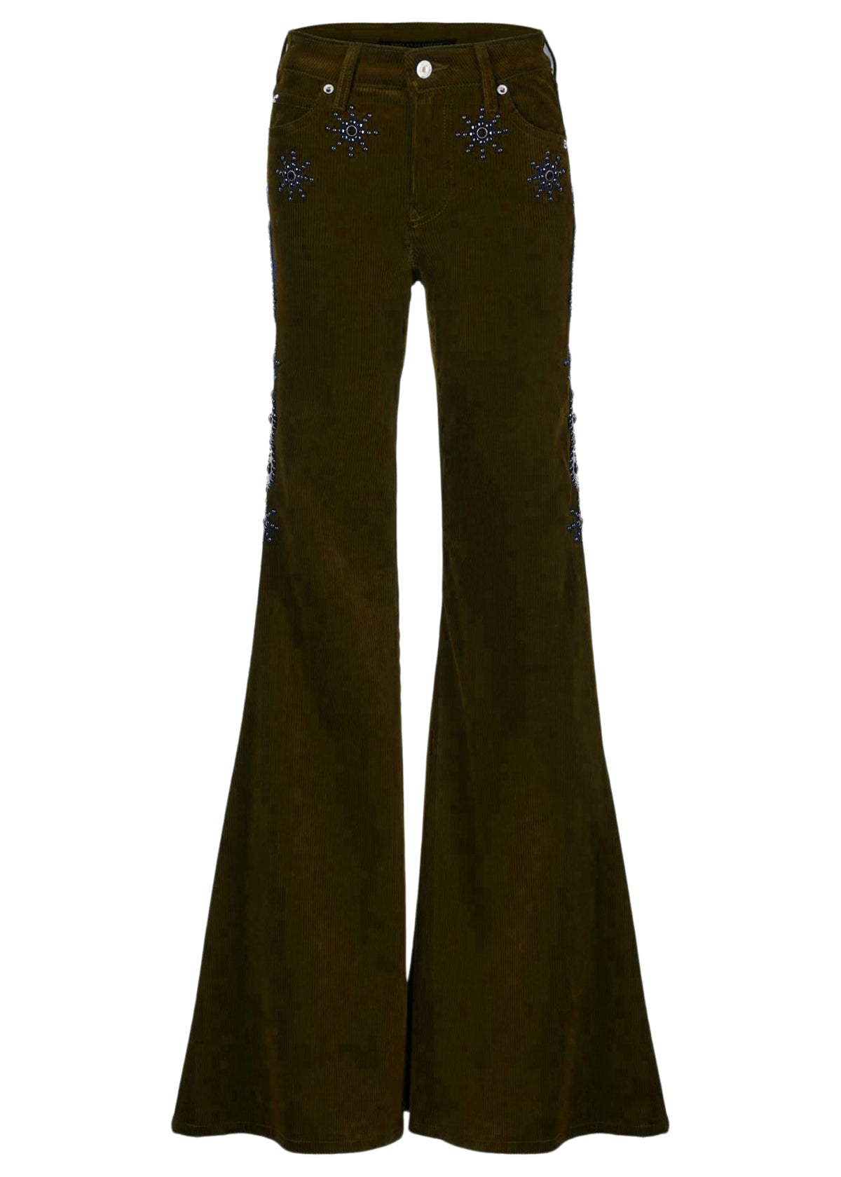 Natalia/Embellished Stretch Cord Mid Rise Flare
