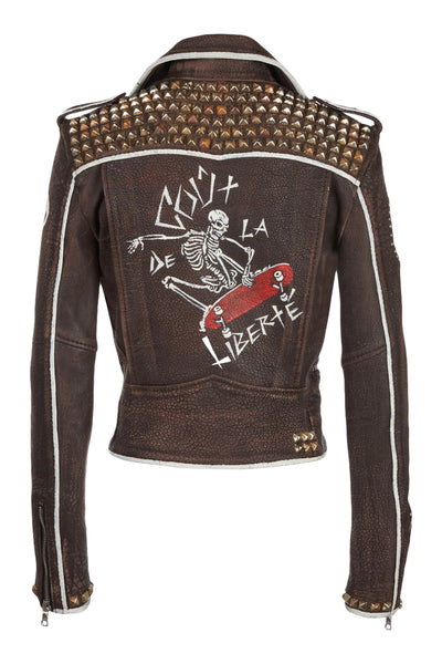 Cindy/Embellished Caravaggio Leather Moto Jacket