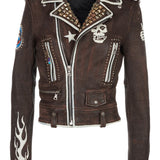 Cindy/Embellished Caravaggio Leather Moto Jacket