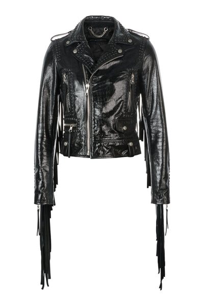 Stella/Studded Leather Fringe Moto Jacket